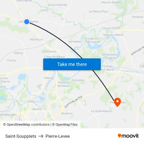Saint-Soupplets to Pierre-Levee map