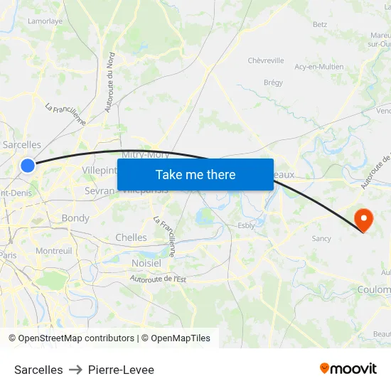 Sarcelles to Pierre-Levee map