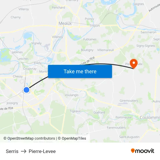 Serris to Pierre-Levee map