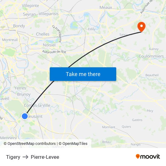 Tigery to Pierre-Levee map