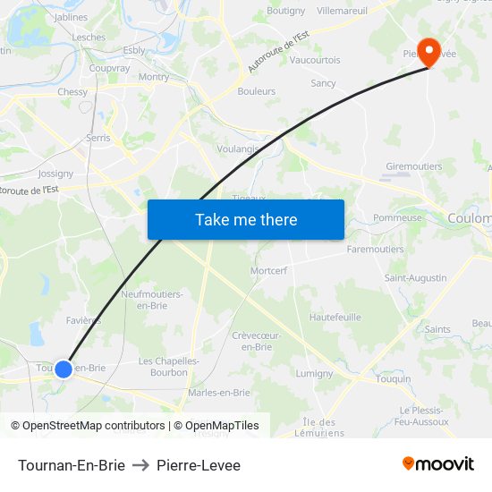 Tournan-En-Brie to Pierre-Levee map