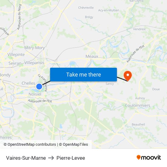 Vaires-Sur-Marne to Pierre-Levee map