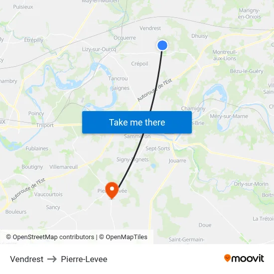 Vendrest to Pierre-Levee map