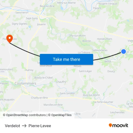 Verdelot to Pierre-Levee map