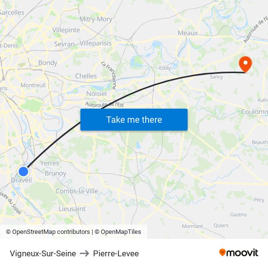 Vigneux-Sur-Seine to Pierre-Levee map