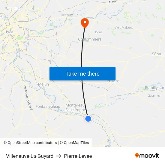 Villeneuve-La-Guyard to Pierre-Levee map