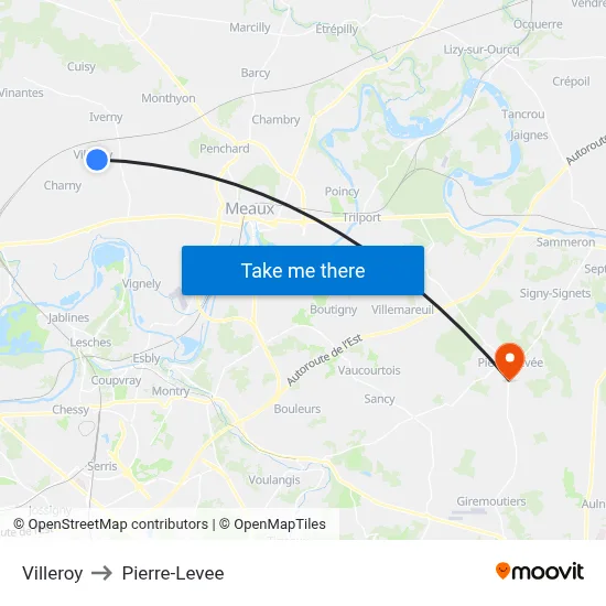 Villeroy to Pierre-Levee map