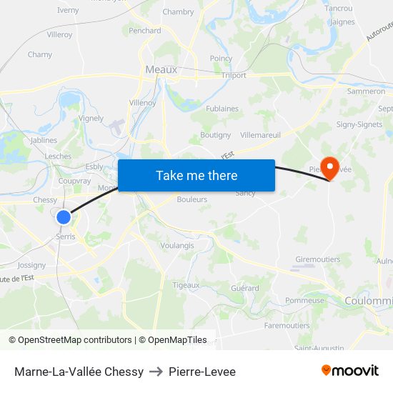 Marne-La-Vallée Chessy to Pierre-Levee map