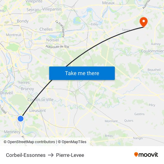 Corbeil-Essonnes to Pierre-Levee map