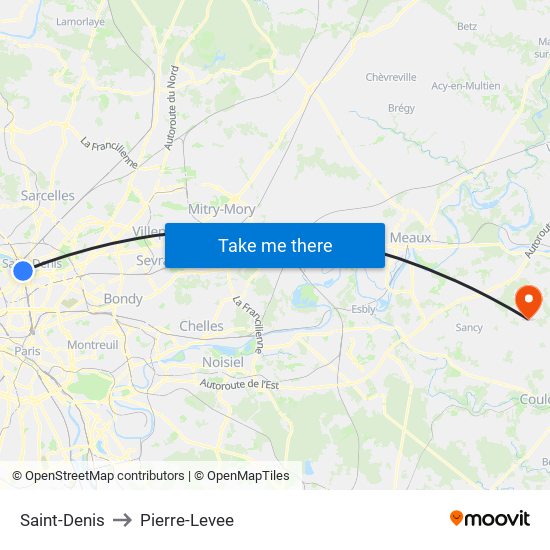 Saint-Denis to Pierre-Levee map