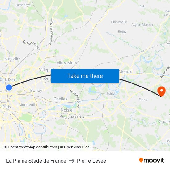 La Plaine Stade de France to Pierre-Levee map