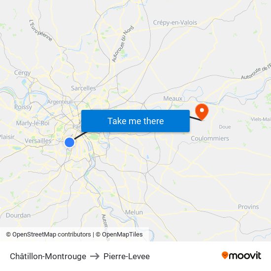 Châtillon-Montrouge to Pierre-Levee map