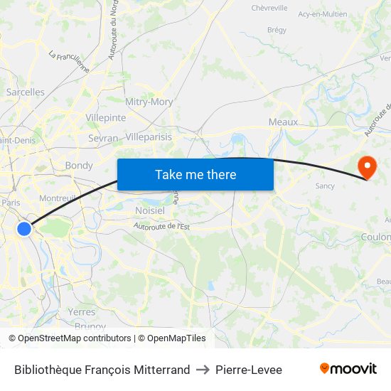 Bibliothèque François Mitterrand to Pierre-Levee map