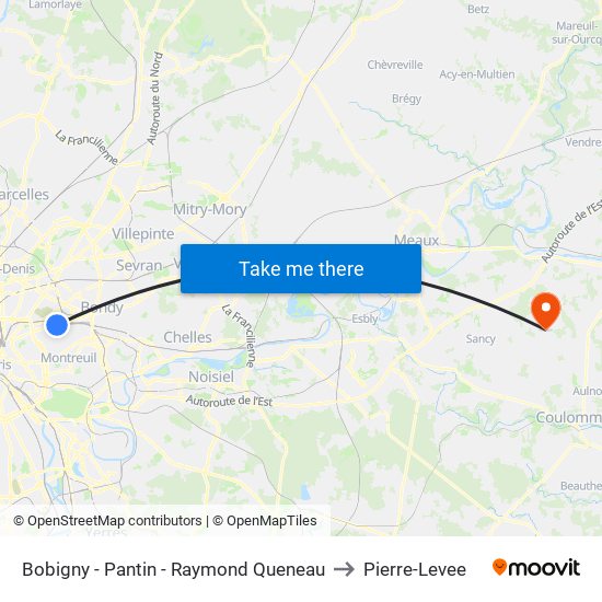 Bobigny - Pantin - Raymond Queneau to Pierre-Levee map
