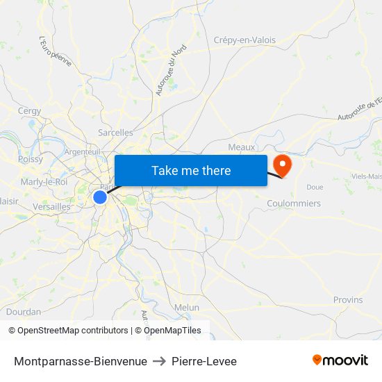 Montparnasse-Bienvenue to Pierre-Levee map