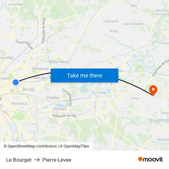 Le Bourget to Pierre-Levee map