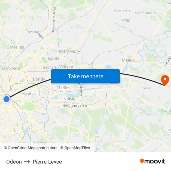 Odéon to Pierre-Levee map
