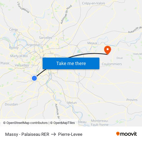 Massy - Palaiseau RER to Pierre-Levee map