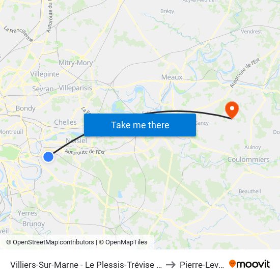 Villiers-Sur-Marne - Le Plessis-Trévise RER to Pierre-Levee map