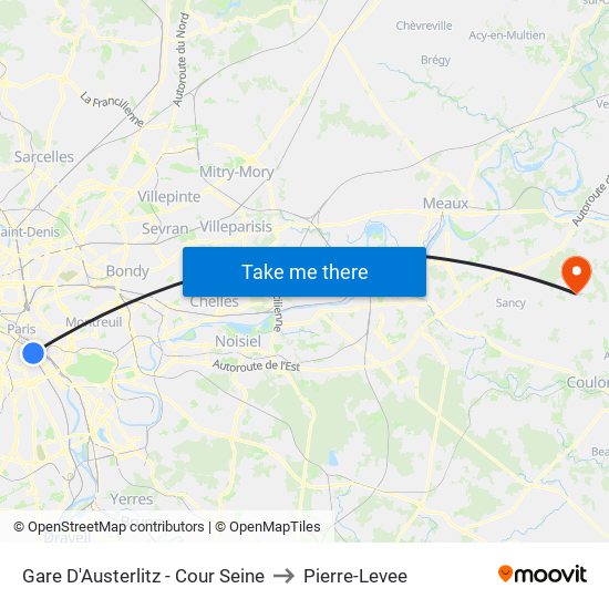 Gare D'Austerlitz - Cour Seine to Pierre-Levee map