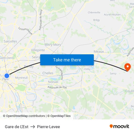 Gare de L'Est to Pierre-Levee map
