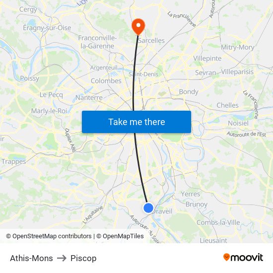 Athis-Mons to Piscop map