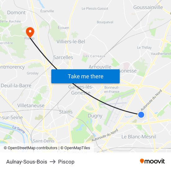 Aulnay-Sous-Bois to Piscop map