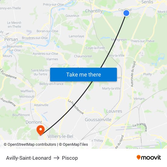 Avilly-Saint-Leonard to Piscop map