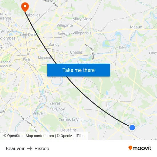 Beauvoir to Piscop map