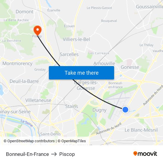 Bonneuil-En-France to Piscop map