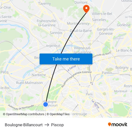 Boulogne-Billancourt to Piscop map