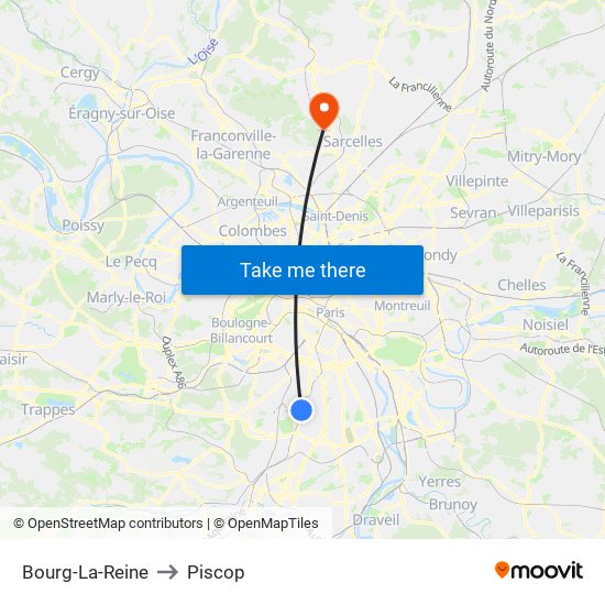 Bourg-La-Reine to Piscop map