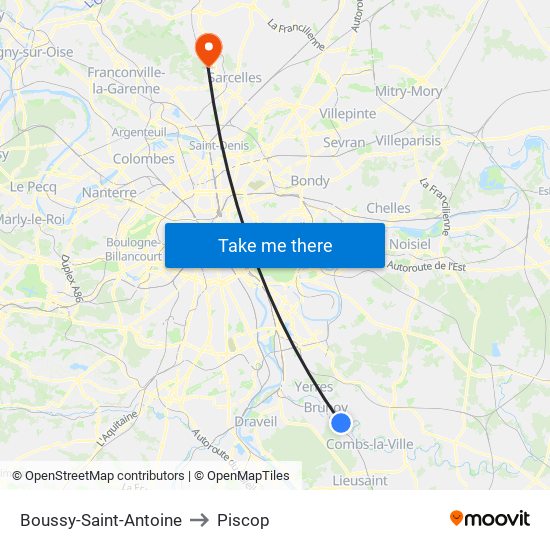 Boussy-Saint-Antoine to Piscop map
