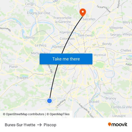 Bures-Sur-Yvette to Piscop map
