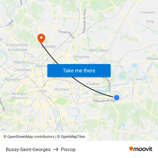 Bussy-Saint-Georges to Piscop map