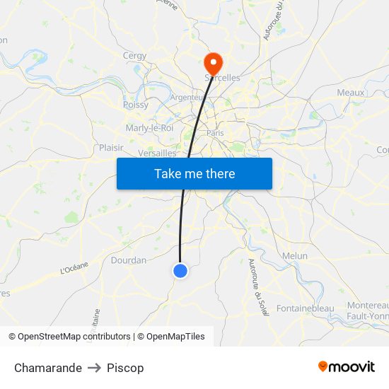 Chamarande to Piscop map
