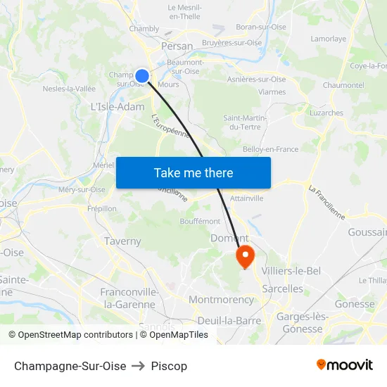 Champagne-Sur-Oise to Piscop map