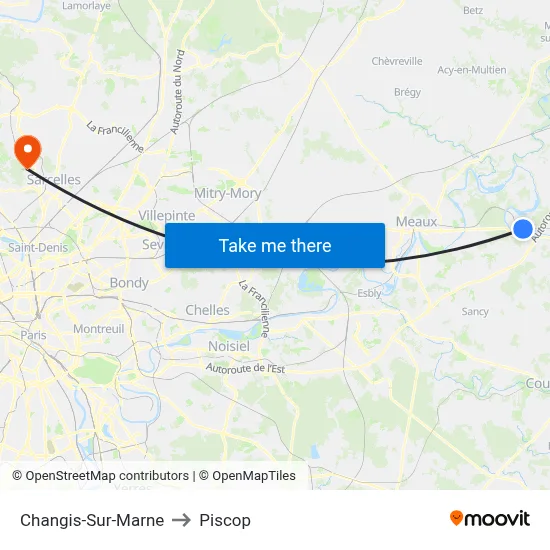 Changis-Sur-Marne to Piscop map