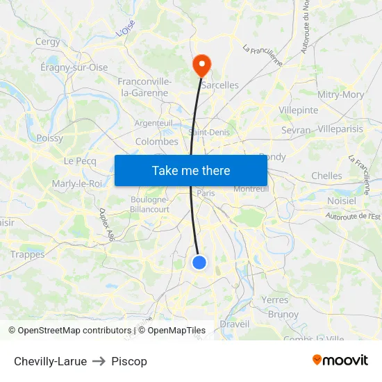 Chevilly-Larue to Piscop map