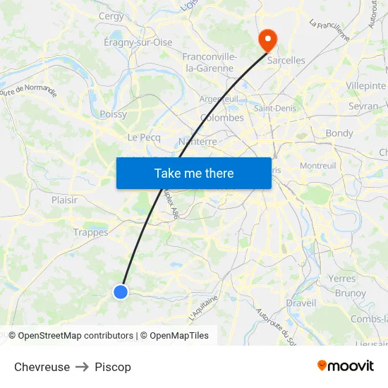 Chevreuse to Piscop map