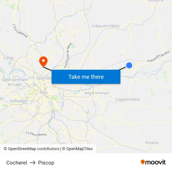 Cocherel to Piscop map