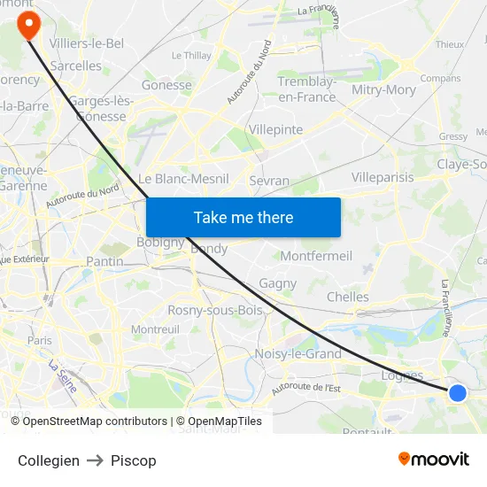 Collegien to Piscop map