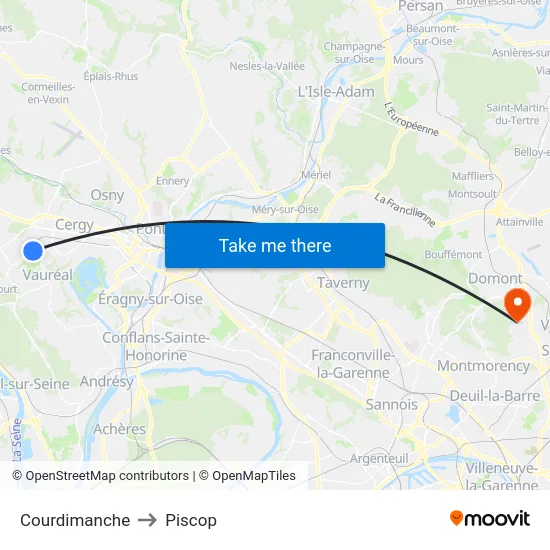 Courdimanche to Piscop map