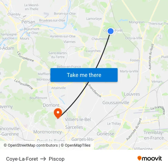Coye-La-Foret to Piscop map