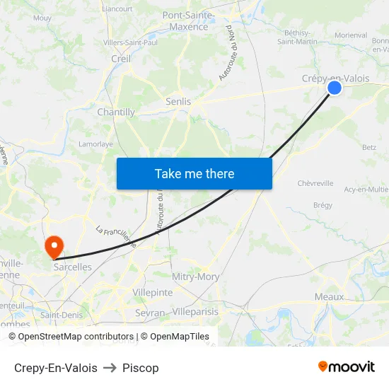 Crepy-En-Valois to Piscop map