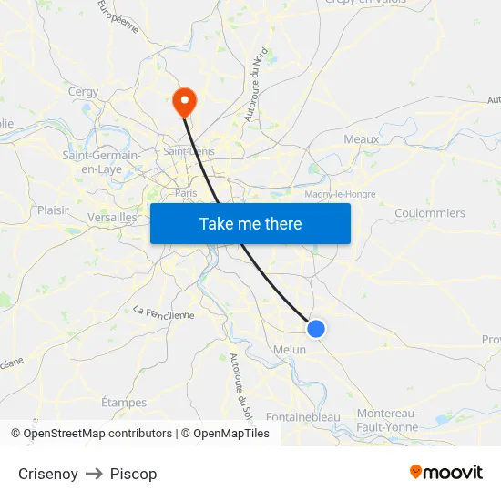 Crisenoy to Piscop map