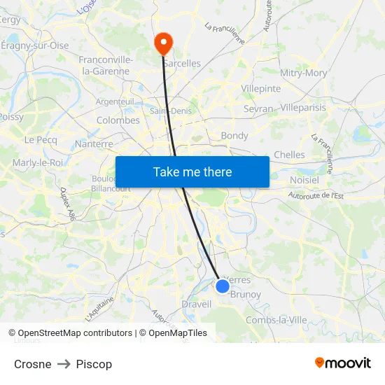 Crosne to Piscop map
