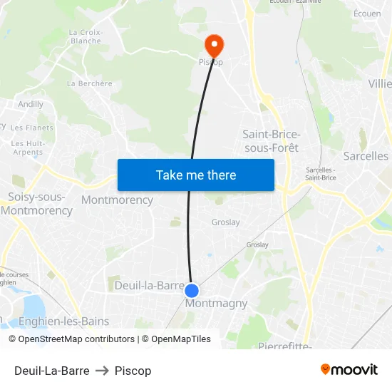Deuil-La-Barre to Piscop map