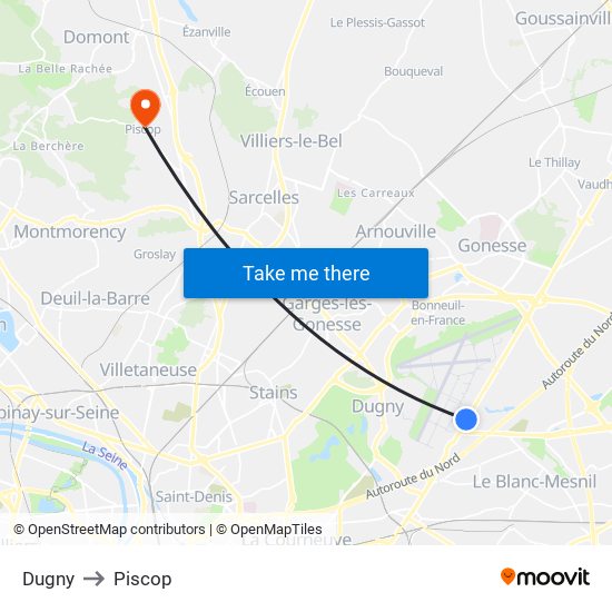 Dugny to Piscop map