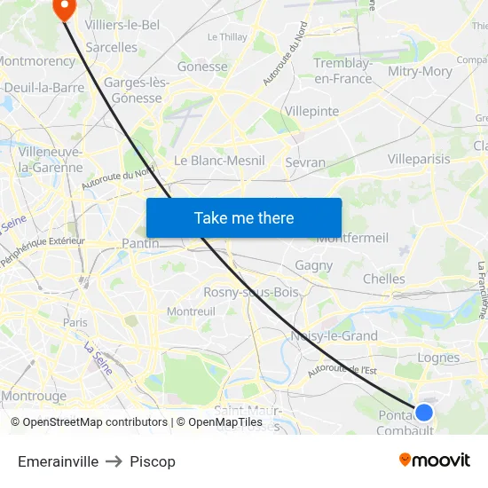 Emerainville to Piscop map